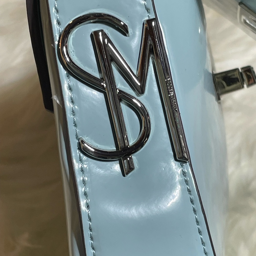 Steve Madden Small Saddle Bag Shaped Aqua Patent Leather Mini Shoulder Bag #H-28 - Picture 4 of 6